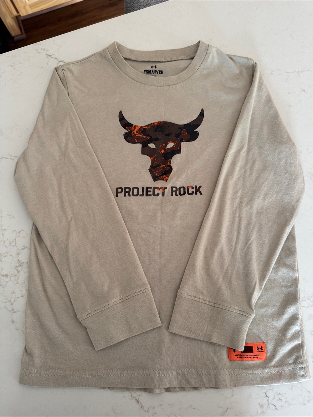 Under Armour Project Rock Beige Crew Neck Long Sleeve Tee